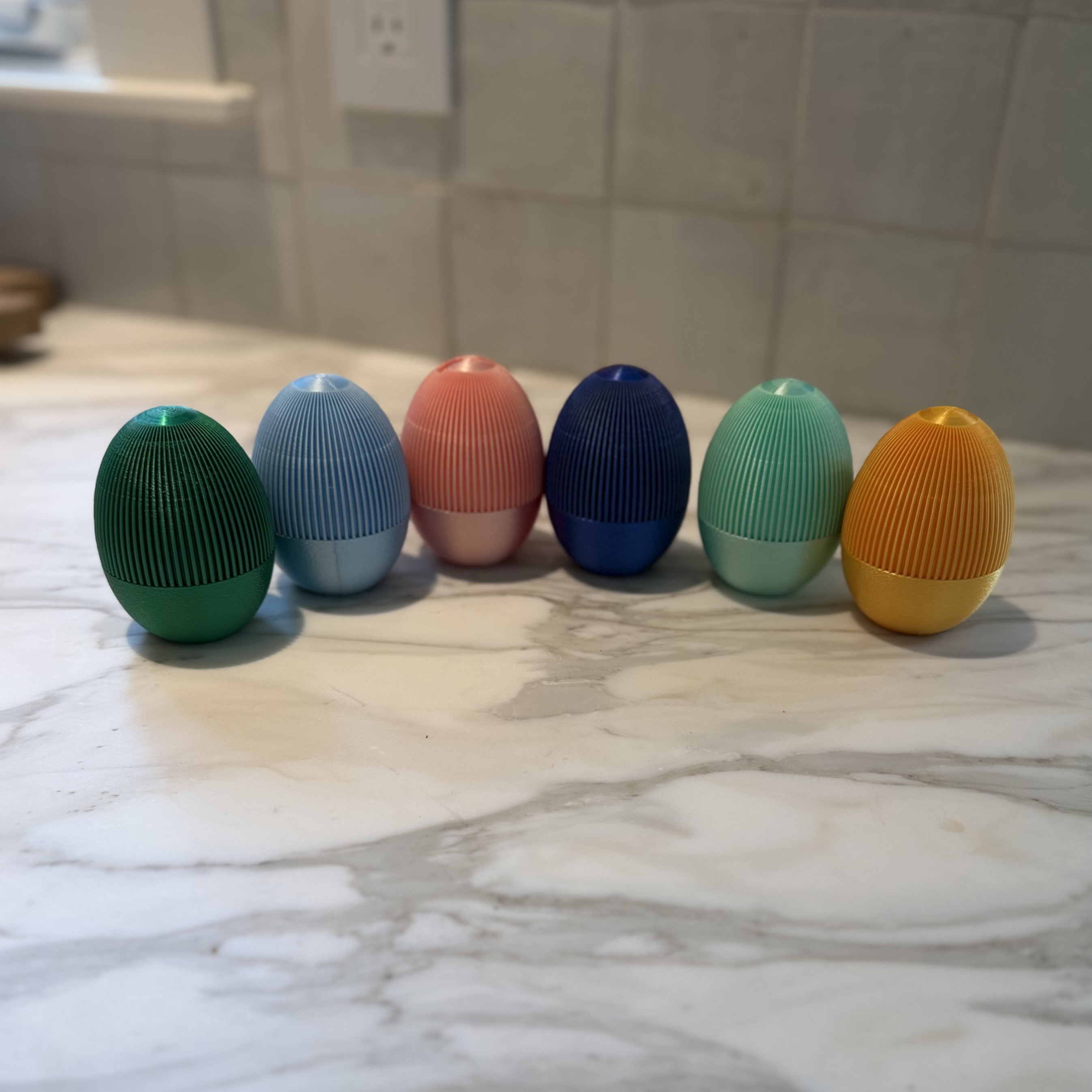 3D printed Easter eggs in multiple colors