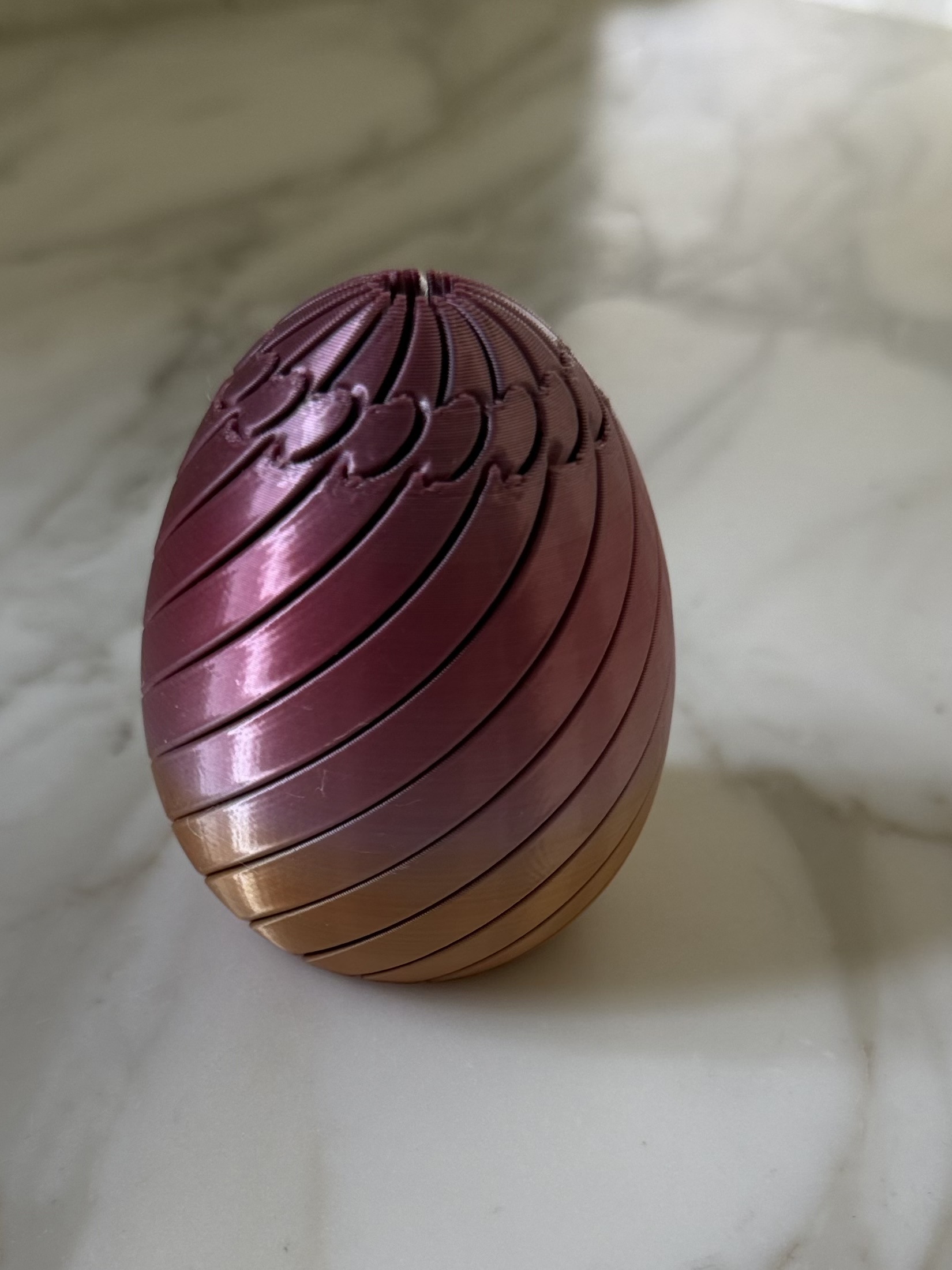 3D printed spiral Easter egg in rose gold